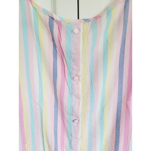 Torrid 00 Short Sleeve Blouse Vettical Striped Rear Button Pink Multi Scoop Neck - Picture 2 of 7